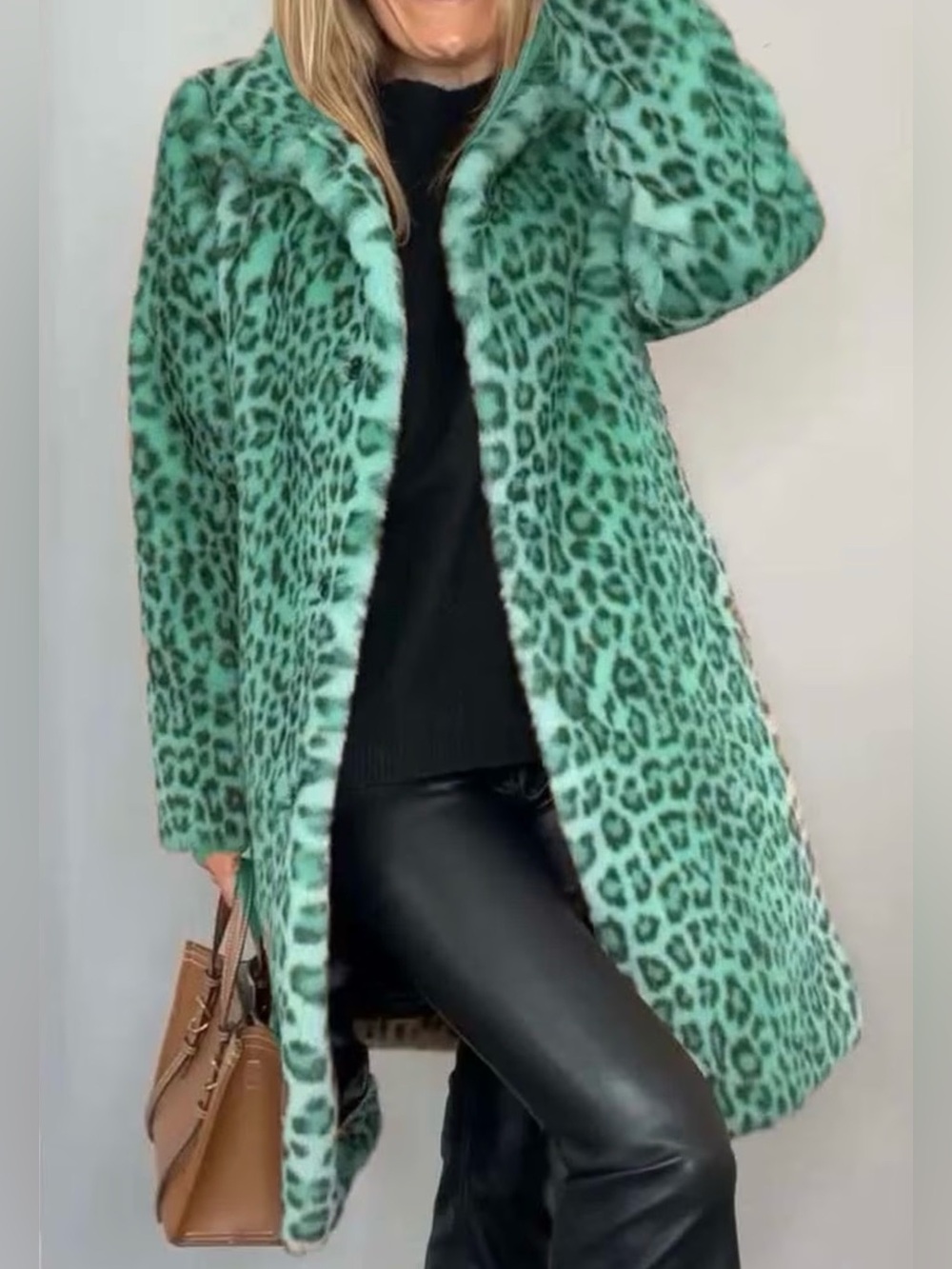 Green Leopard Faux Fur Coat - Women's Statement Jacket